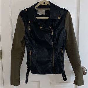BCBG Black and Olive Moto Jacket (S)